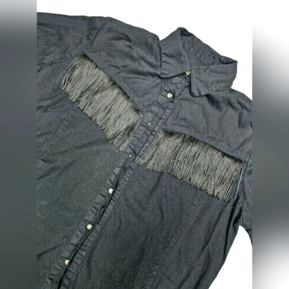 Vintage Cumberland Outfitters Western Black Fringe Tassle Longsleeve Pearl Snap - Picture 3 of 11